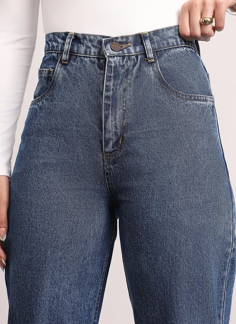 Urbano Fashion  Urbano Fashion Women's Blue High Rise Straight Fit Washed Jeans Non-Stretchable for Women | Best Price UAE